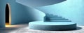 Modern minimalist architectural composition with a light blue circular podium and stairs Royalty Free Stock Photo