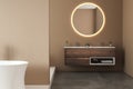 Modern minimalist bathroom interior, modern bathroom cabinet, double sink, oval mirror, Royalty Free Stock Photo