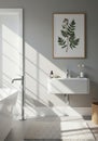 Modern Minimalist Bathroom Interior Design with Sunlight Royalty Free Stock Photo