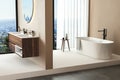 Modern minimalist bathroom interior, modern bathroom cabinet, double sink Royalty Free Stock Photo