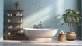 Modern Minimalist Bathroom Oasis with Luxurious Bathtub Retreat, Redefining Relaxation in a Stylishly Streamlined Setting