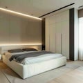 Modern Minimalist Bedroom Design With Integrated Lighting and White Bed Royalty Free Stock Photo