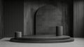 Modern Minimalist Black Exhibition Display with Arch Backdrop