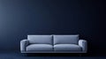 modern minimalist blue sofa against dark wall