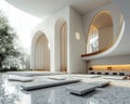 Modern minimalist chapel with simple architectural lines and natural light3D render Royalty Free Stock Photo