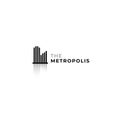Modern minimalist city landscape logo with strip line and shadow design concept. Suitable for digital and smart city company Royalty Free Stock Photo