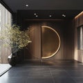 Modern Luxury Entrance Hall with Circular Accent Wall and Natural Light Royalty Free Stock Photo