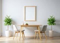Modern Minimalist Frame Mockup Showcase Your Artwork on a Clean White Wall Table and Chairs Setup for Stunning Royalty Free Stock Photo