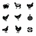 Modern minimalist geometry animal icons, set of black simplicity cow and chicken shapes isolated on white Royalty Free Stock Photo