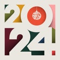 2024 modern minimalist Happy New Year card for 2024 with main big numbers. Trends number design template. Text calendar design