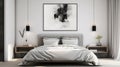 Minimalist Modern Bedroom With Black And White Walls And Modern Painting