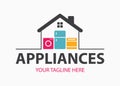 Modern minimalist home appliance store logo. Refrigerator stove and washing machine icon