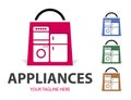 Modern minimalist home appliance store logo. Refrigerator stove and washing machine icon
