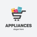 Modern minimalist home appliance store logo. Refrigerator stove and washing machine icon
