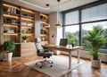 Modern Minimalist Home Office Design Achieving Functionality and Calm with Clean Lines and Natural Elements Royalty Free Stock Photo