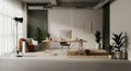 Modern minimalist home office with natural light, plants, and creative studio lighting setup Royalty Free Stock Photo