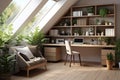 modern minimalist home office with plants Royalty Free Stock Photo