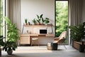 modern minimalist home office with plants Royalty Free Stock Photo