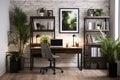 modern minimalist home office with plants Royalty Free Stock Photo