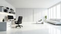 Modern minimalist home office with white desk and black chair Royalty Free Stock Photo