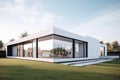 modern and minimalist house, with a wall of windows in the exterior and minimalistic design Royalty Free Stock Photo