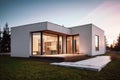 modern and minimalist house, with a wall of windows in the exterior and minimalistic design Royalty Free Stock Photo