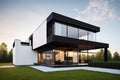 modern and minimalist house, with a wall of windows in the exterior and minimalistic design Royalty Free Stock Photo