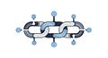 Modern minimalist illustration of interconnected chain links with blue network nodes and lines on white background representing Royalty Free Stock Photo