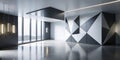 Modern minimalist interior design with geometric wall paneling and large windows. Generative AI Royalty Free Stock Photo
