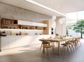 Modern minimalist interior design of luxury kitchen, dining table and chairs. Created with generative AI Royalty Free Stock Photo