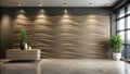 Modern minimalist interior design with wave-patterned wall and floating cabinet. Generative AI Royalty Free Stock Photo