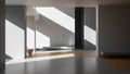Modern minimalist interior with dramatic diagonal sunlight casting shadows Royalty Free Stock Photo