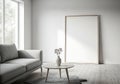 Blank Frame Mockup, Modern Minimalist Interior, and Stylish Decor Royalty Free Stock Photo