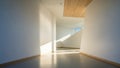 Modern minimalist interior hallway with dramatic sunlight casting long shadows Royalty Free Stock Photo