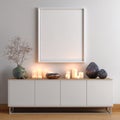Minimalist Interior Mockup with Blank Frame and Candlelight Royalty Free Stock Photo