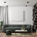 Modern minimalist interior with sofa, carpet and decoration.