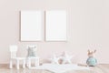 Modern minimalist, kid`s room, empty frame mock up interior in pastel colors Royalty Free Stock Photo