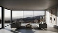 Modern Living Room Interior with Mountain View, Minimalist Design Royalty Free Stock Photo