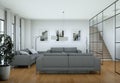 Modern minimalist living room interior in loft design style with sofas Royalty Free Stock Photo