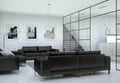 Modern minimalist living room interior in loft design style with sofas Royalty Free Stock Photo