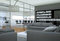 Modern minimalist living room interior in loft design style with sofas Royalty Free Stock Photo