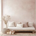 Modern Minimalist Living Room with White Sofa and Pink Wall Royalty Free Stock Photo