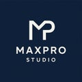 Modern Minimalist MaxPro Studio Logo Design on Navy Blue Background Royalty Free Stock Photo