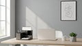 Modern Minimalist Office Desk Setup with Laptop and Plant Royalty Free Stock Photo