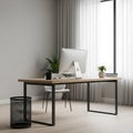 Modern Minimalist Office Workspace with Computer and Plants Royalty Free Stock Photo