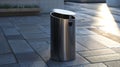 Modern minimalist public trash can with a builtin sensor for automatic opening.