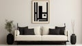Modern minimalist room with abstract hand drawn lines and shapes, a contemporary artistic atmosphere
