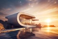 Modern minimalist round and curved shaped luxury house. Villa wi