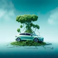 Modern minimalist studio eco-friendly car concept adorned with subtle leaf motifs