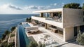 Modern minimalist villa terrace with sea view Royalty Free Stock Photo